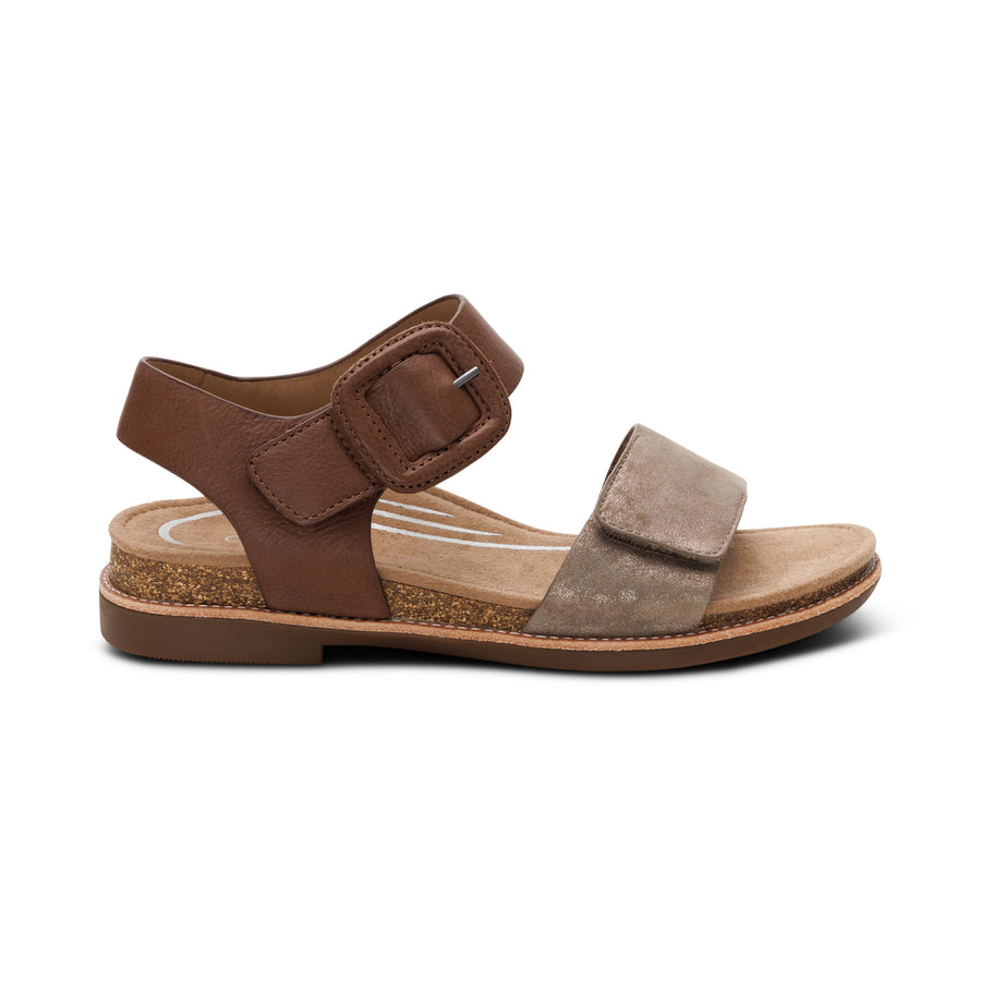 Aetrex Claire Quarter Strap Sandal Taupe Multi