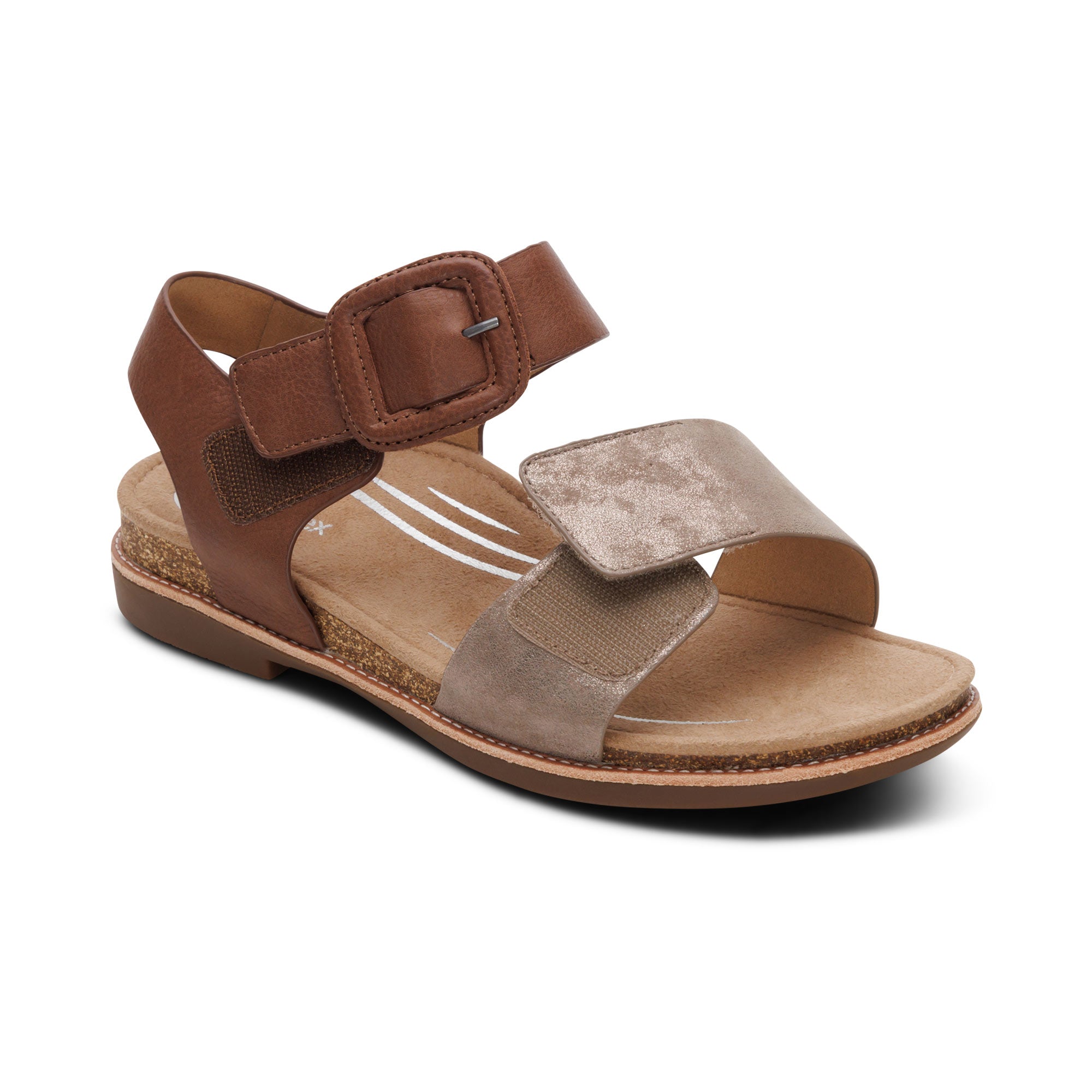 Aetrex Claire Quarter Strap Sandal Taupe Multi