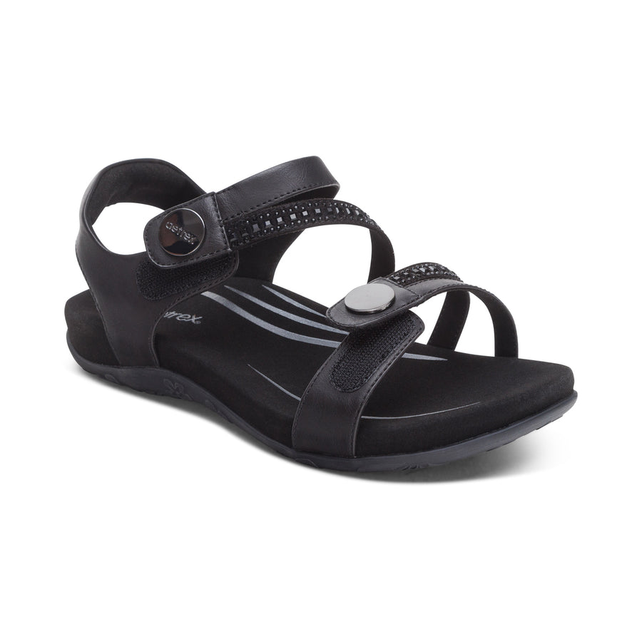 Aetrex Jess Qtr Strap Black Sparkle