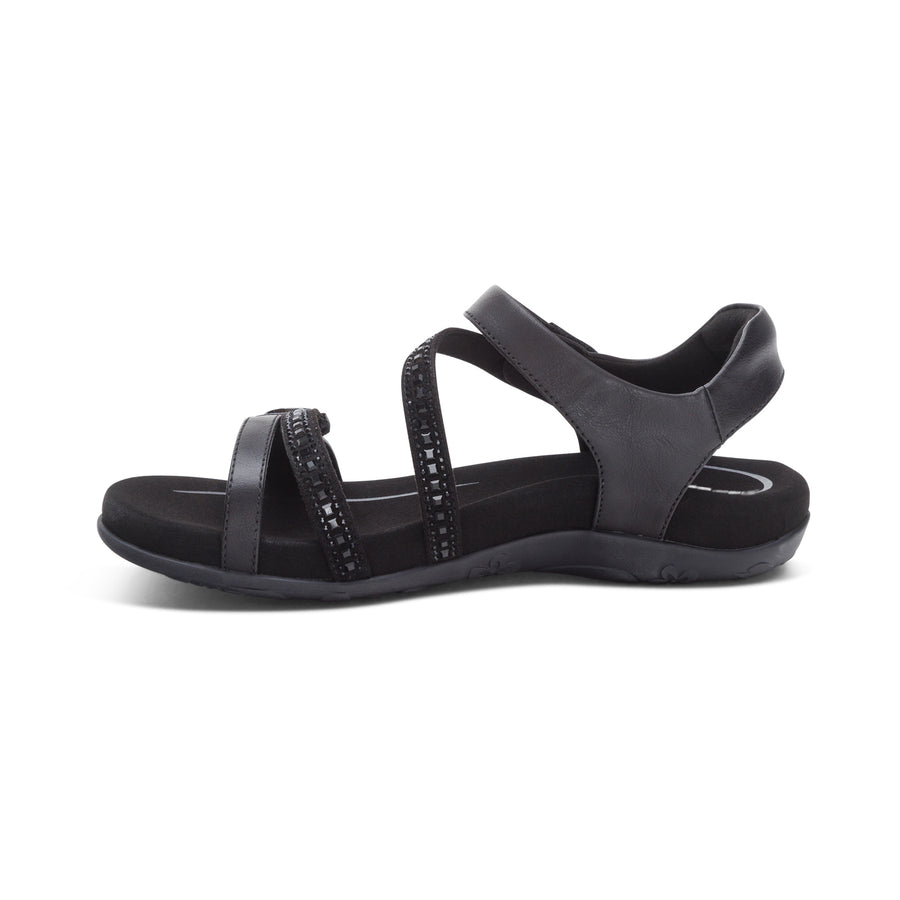 Aetrex Jess Qtr Strap Black Sparkle