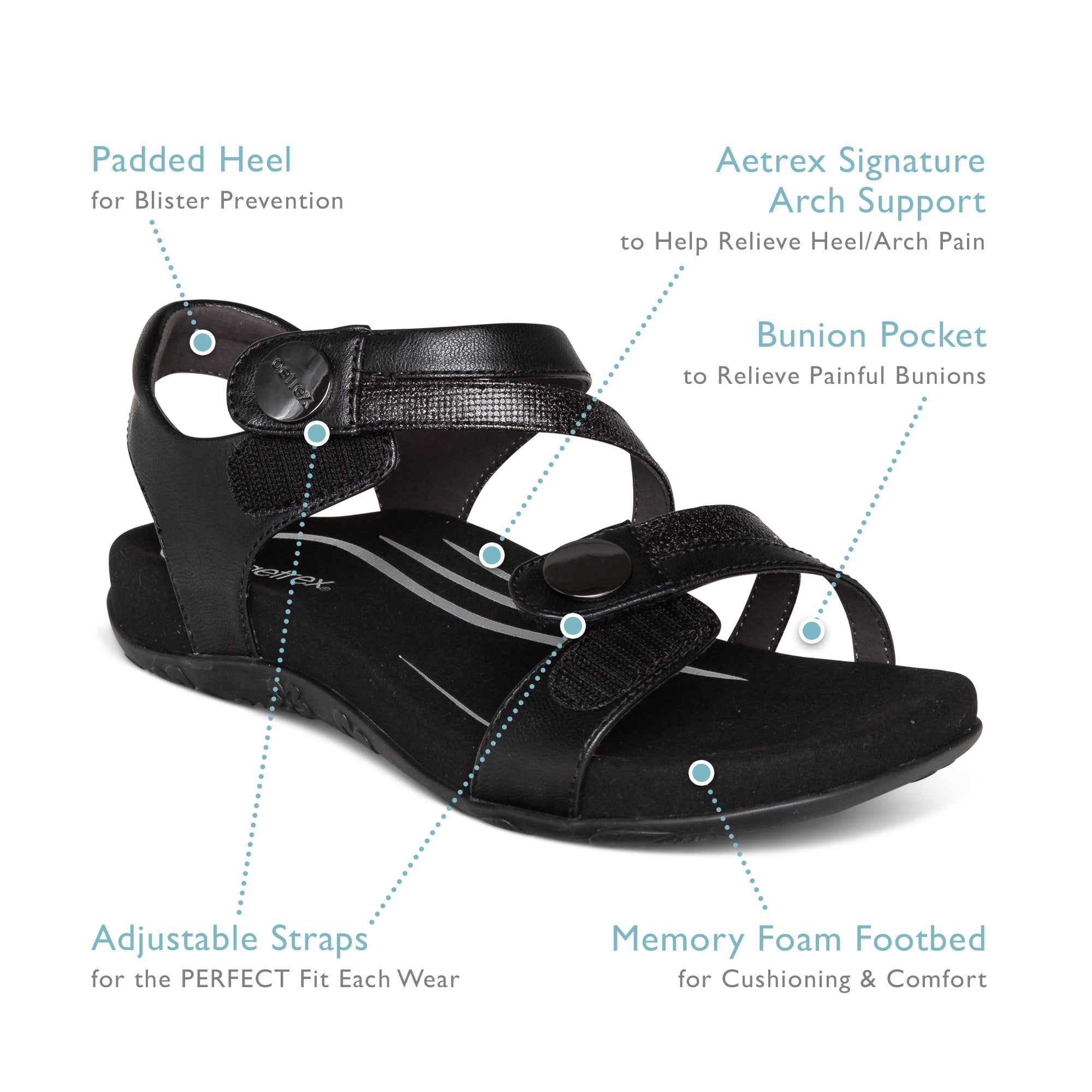 Aetrex Jess Quarter Strap Black