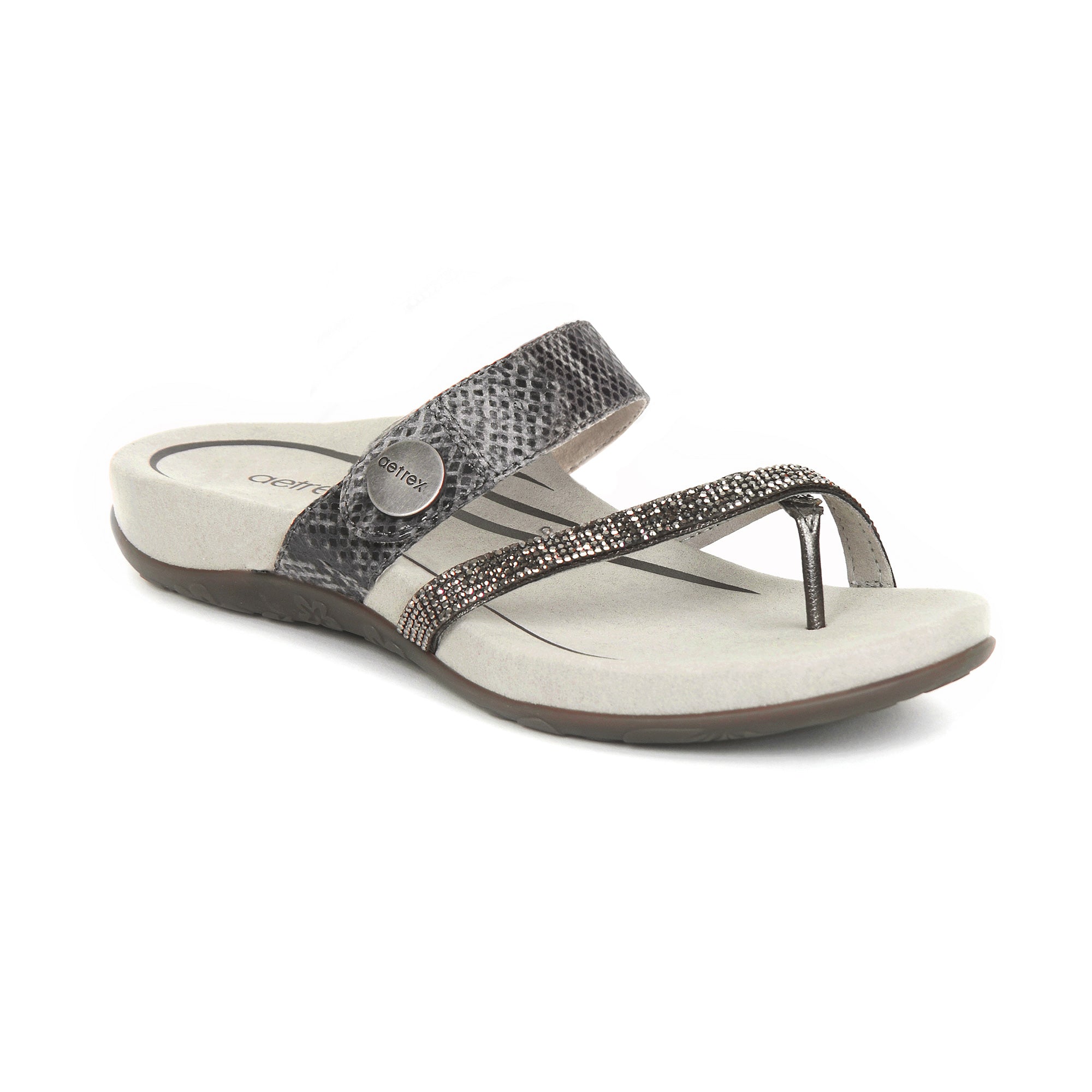 Aetrex Izzy Sparkle Thong Pewter