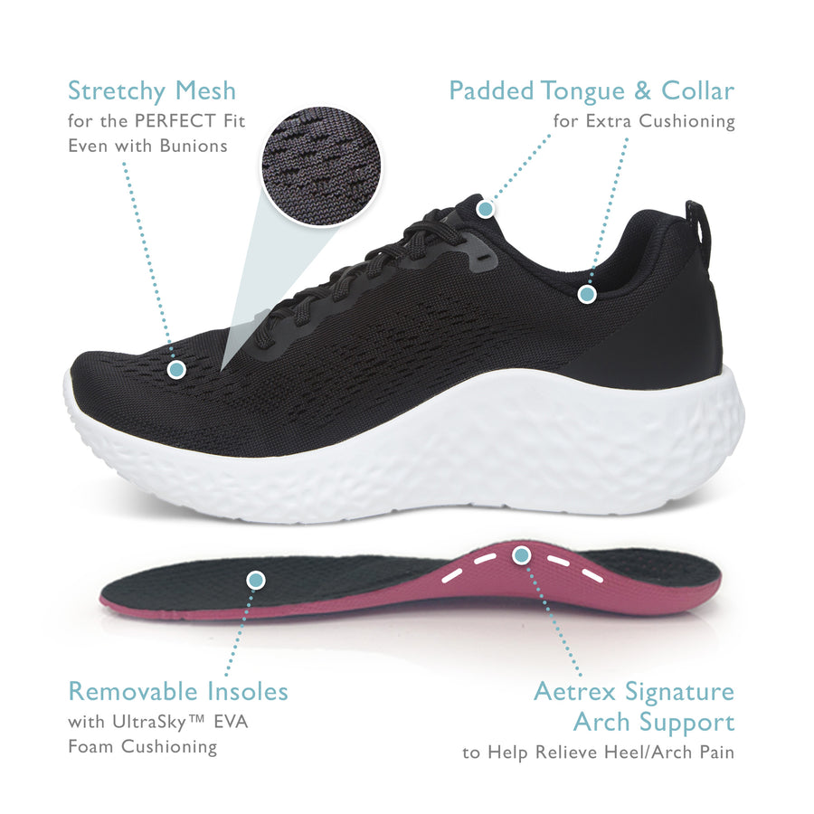 Aetrex Danika Arch Support Sneakers Black