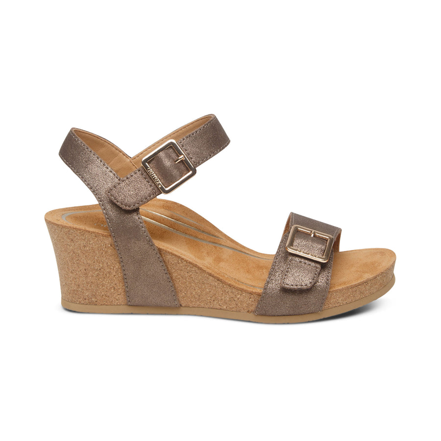 Aetrex Lexa Cork Wedge Quarter Strap Bronze