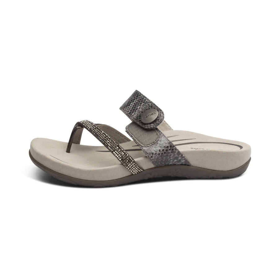 Aetrex Izzy Sparkle Thong Pewter