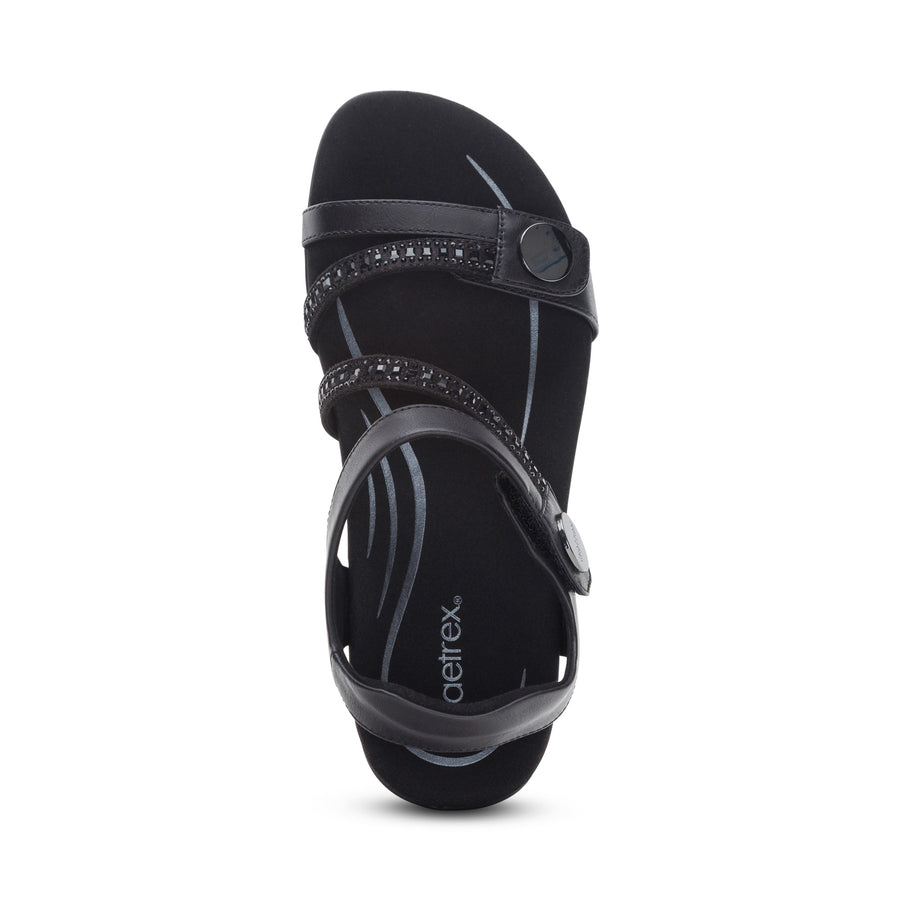 Aetrex Jess Qtr Strap Black Sparkle