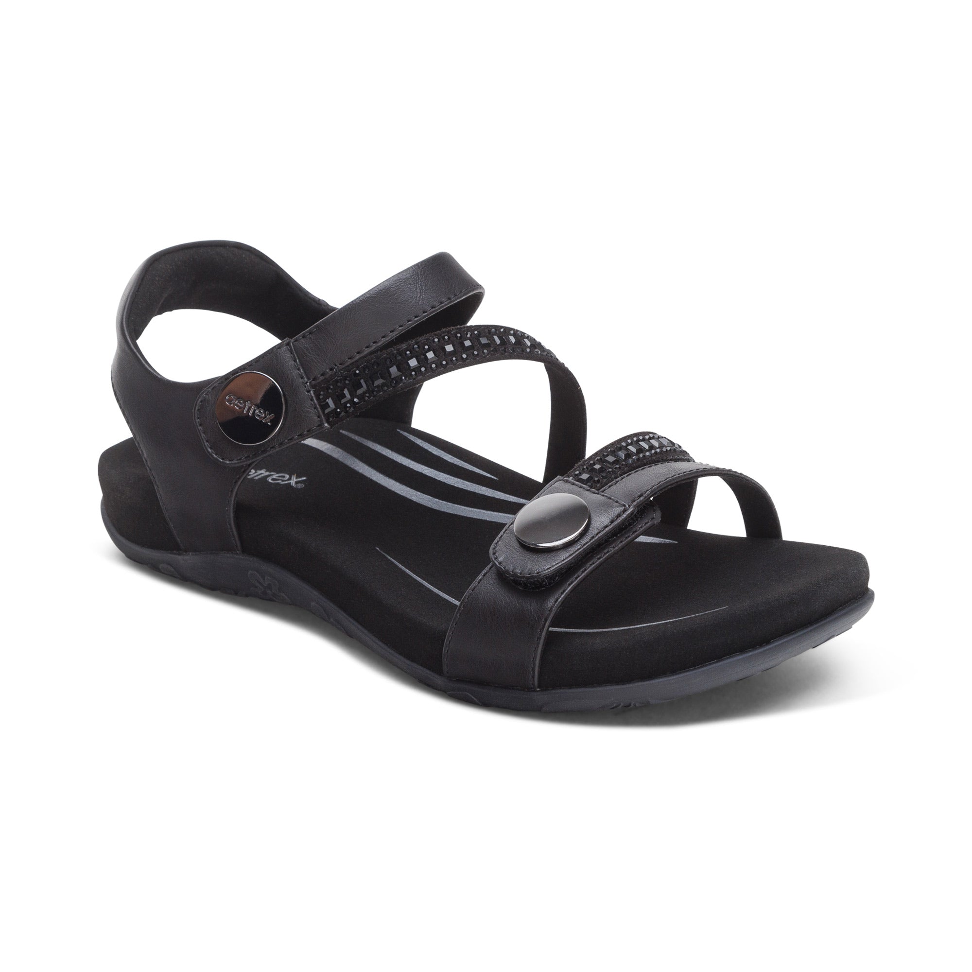 Aetrex Jess Qtr Strap Black Sparkle