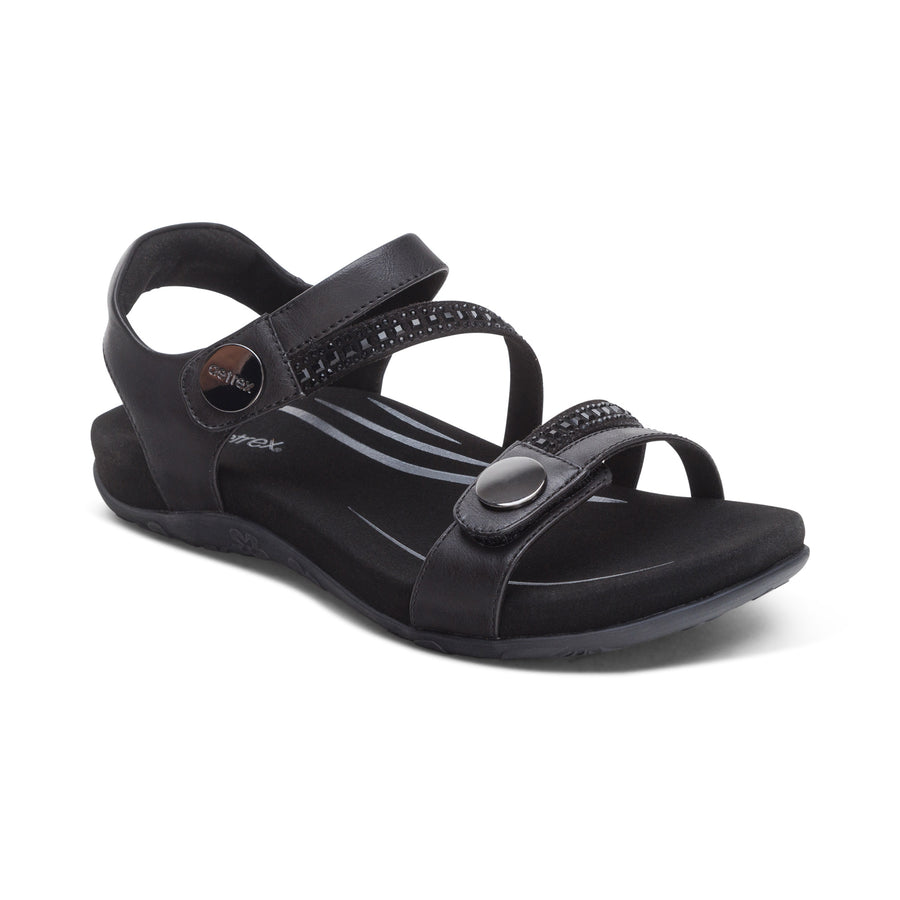 Aetrex Jess Qtr Strap Black Sparkle